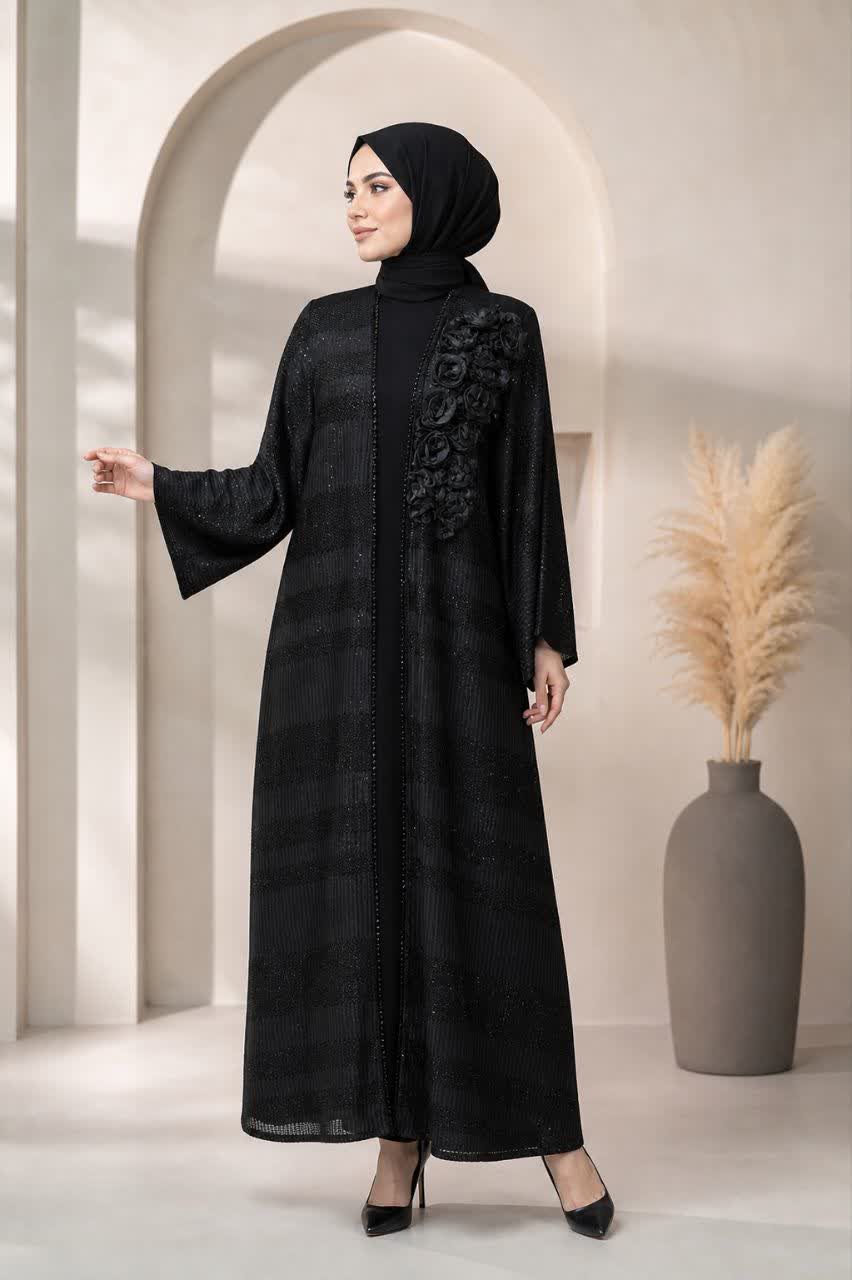 مانتو مزونی مشکی گل برجسته